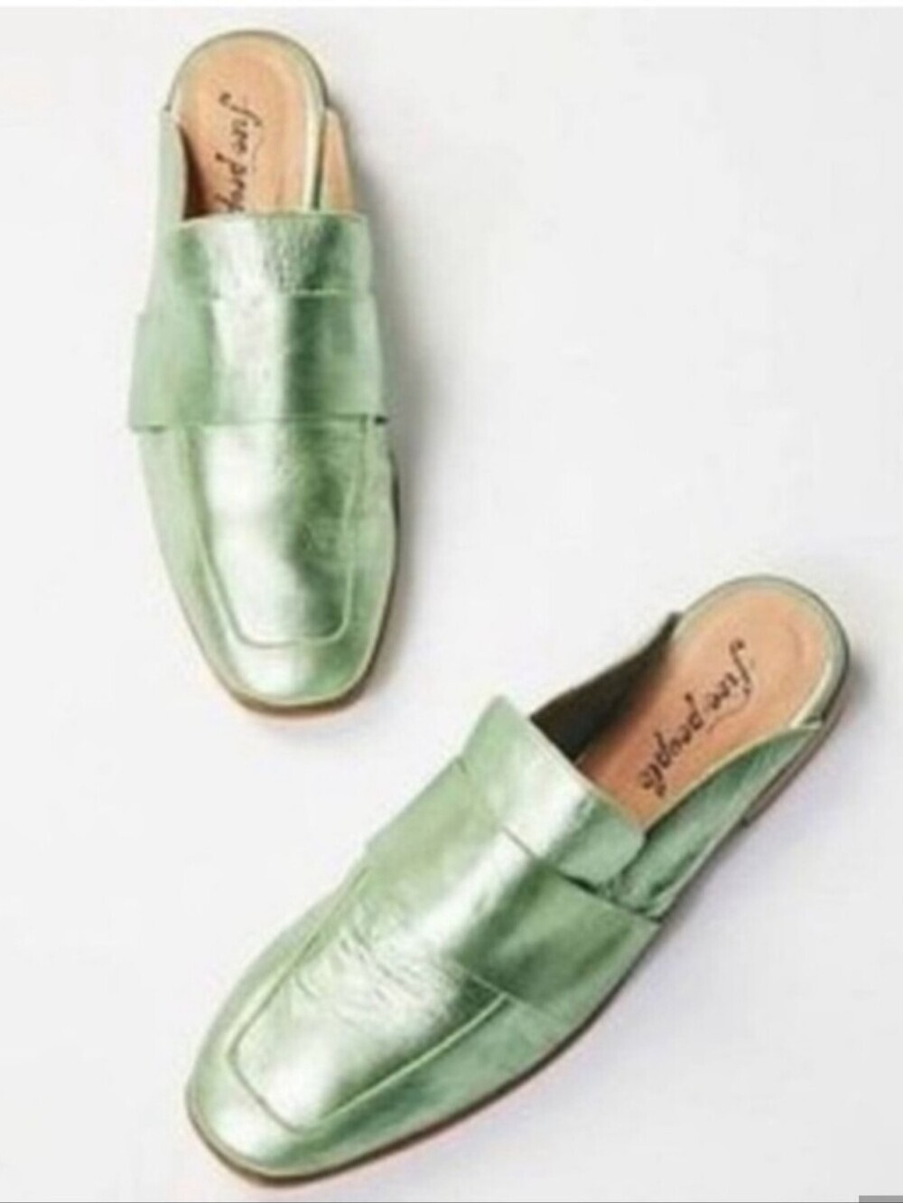 Free People At Ease Green Metallic Mule Loafers Size 37.